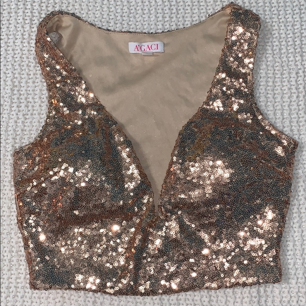 Sparkly Gold Sequin Crop Top
